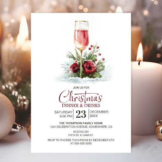 Roze Champaigne Kerst Dinner en Dranken Kaart