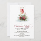Roze Champaigne Kerstfeest Kaart (Voorkant)