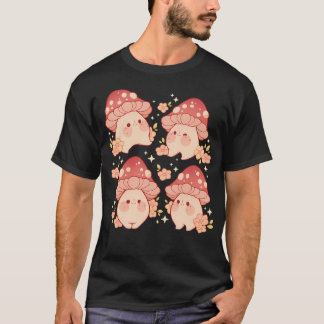 Roze champignons en bloemen patroon t-shirt
