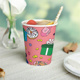 Roze Chanoeka Patroon Papieren Bekers