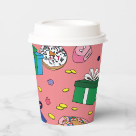 Roze Chanoeka Patroon Papieren Bekers