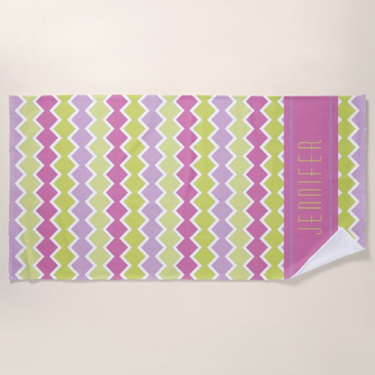 Roze Chartreuse Yellow Geometric Pattern Name Strandlaken (Voorkant)