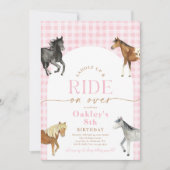 Roze Check Paard Verjaardag Uitnodiging (Voorkant)