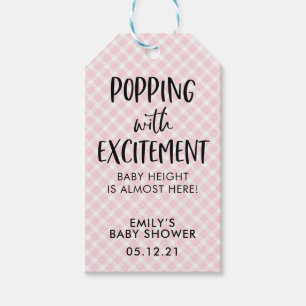 Roze Check Popcorn Favor Tags, Meisje Baby shower Cadeaulabel