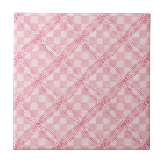 ROZE CHECK QUILT 4,25" keramische Tegel Tegeltje (Voorkant)