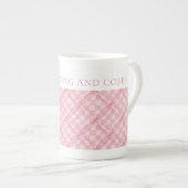 ROZE CHECK QUILT Bone China Mok + Tekst (Voorkant rechts)