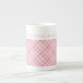 ROZE CHECK QUILT Bone China Mok + Tekst (Voorkant)