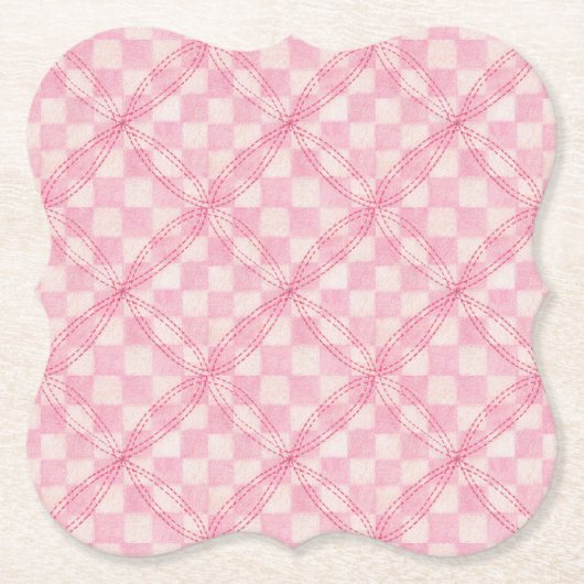 ROZE CHECK QUILT Bracket Papieren Onderzetters (Voorkant)