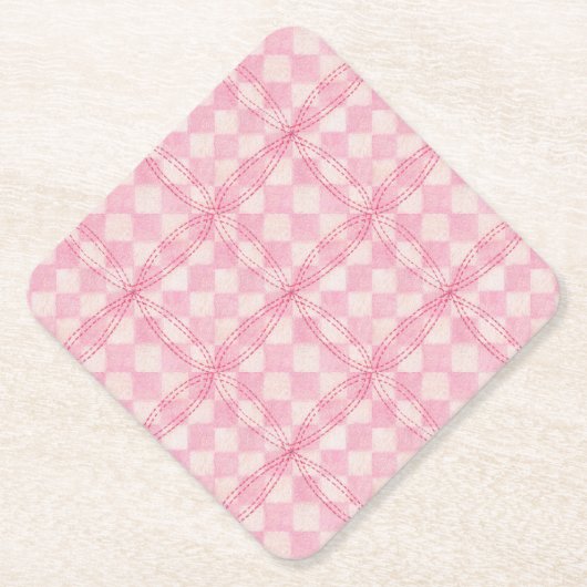 ROZE CHECK QUILT Diamond Paper Onderzetters (Voorkant)