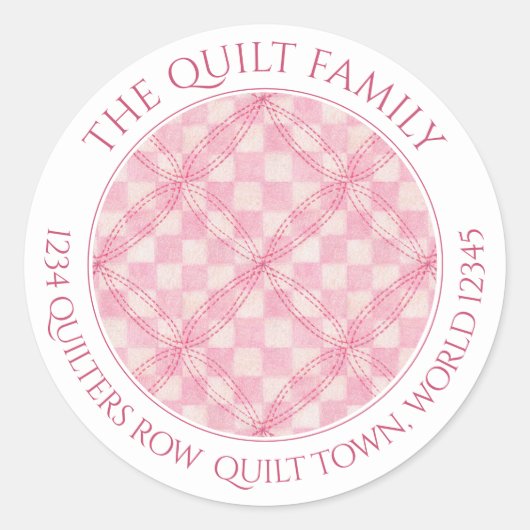 ROZE CHECK QUILT Grote ronde adreszegels Ronde Sticker (Voorkant)