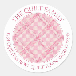 ROZE CHECK QUILT Grote ronde adreszegels Sticker