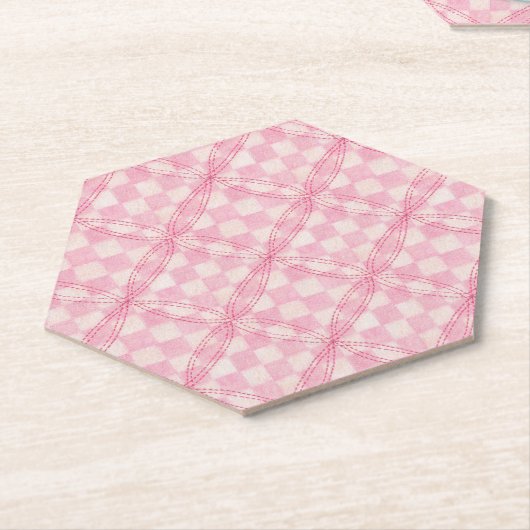 ROZE CHECK QUILT Hexagon Papier Onderzetters (Schuin)