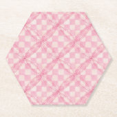ROZE CHECK QUILT Hexagon Papier Onderzetters (Voorkant)