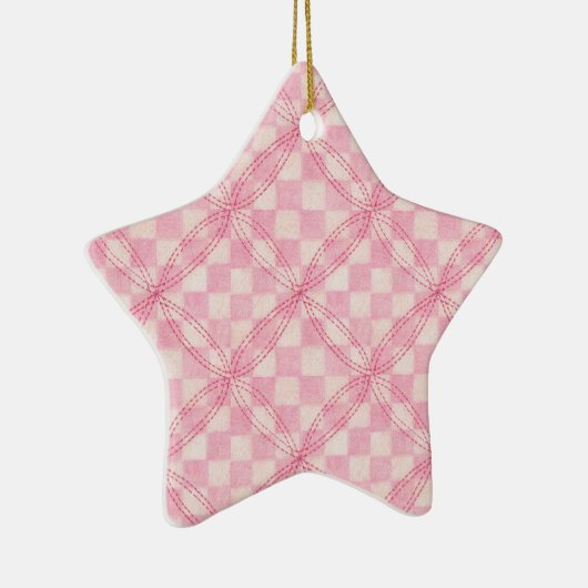 ROZE CHECK QUILT Keramische Star Ornament (Rechts)