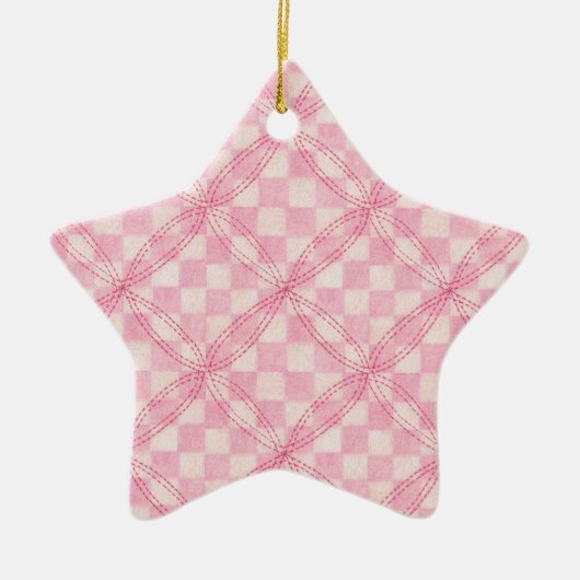 ROZE CHECK QUILT Keramische Star Ornament (Voorkant)
