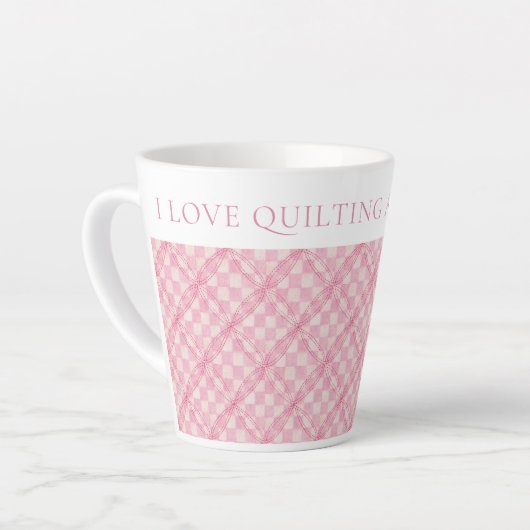 ROZE CHECK QUILT Latte Mok + Tekst (Linkerhoek)