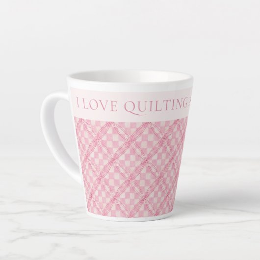 ROZE CHECK QUILT Latte Mok + Tekst / Blush (Linkerhoek)