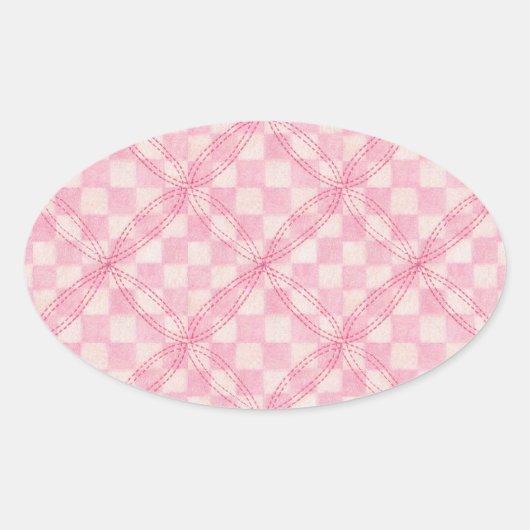 ROZE CHECK QUILT OVALE STICKERS (Voorkant)