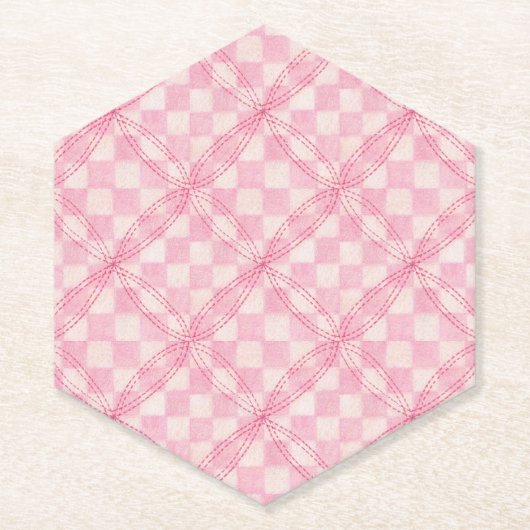 ROZE CHECK QUILT Pointed Hexagon Papier Onderzette Kartonnen Onderzetters (Voorkant)