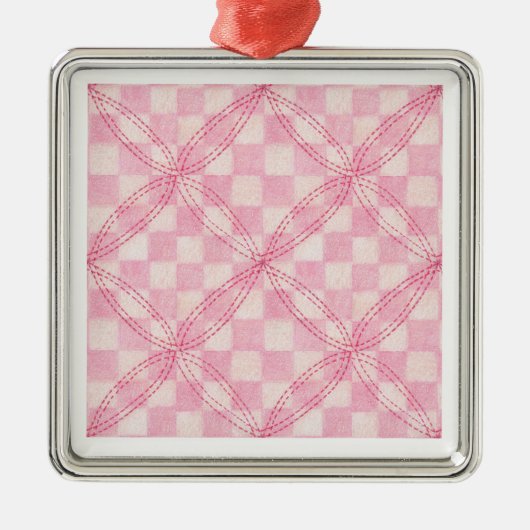 ROZE CHECK QUILT Premium Square Ornament (Voorkant)