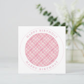 ROZE CHECK QUILT Square Flat Birthday Kaart (Staand voorkant)