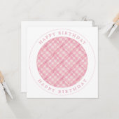 ROZE CHECK QUILT Square Flat Birthday Kaart (Voorkant / Achterkant in situ)