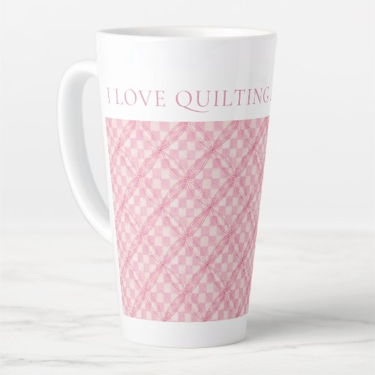ROZE CHECK QUILT Tall Latte Mok + Tekst / Blush (Linkerhoek)