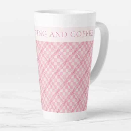 ROZE CHECK QUILT Tall Latte Mok + Tekst / Blush (Rechterhoek)
