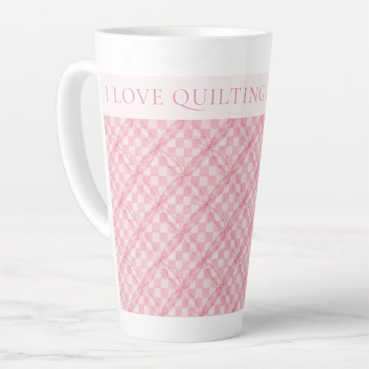 ROZE CHECK QUILT Tall Latte Mok + Tekst / Blush (Linkerhoek)
