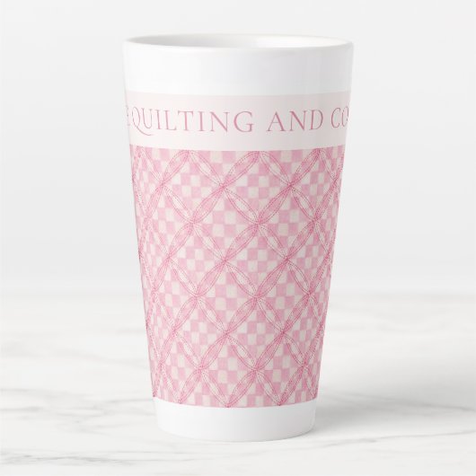 ROZE CHECK QUILT Tall Latte Mok + Tekst / Blush (Voorkant)