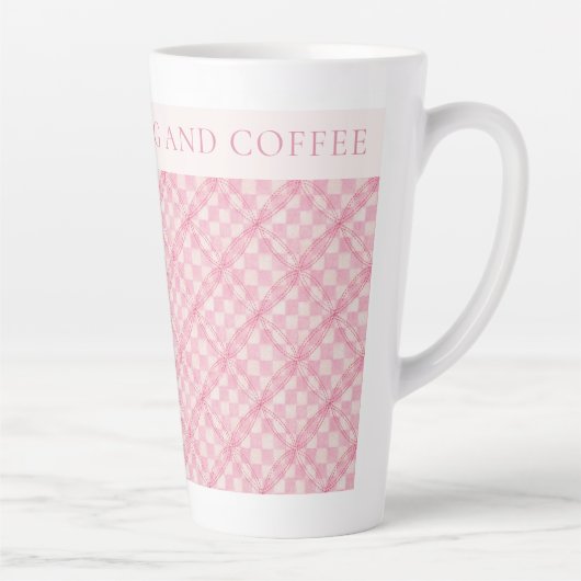 ROZE CHECK QUILT Tall Latte Mok + Tekst / Blush (Rechts)