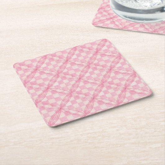 ROZE CHECK QUILT Vierkant Papier Onderzetters (Schuin)