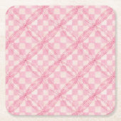 ROZE CHECK QUILT Vierkant Papier Onderzetters (Voorkant)