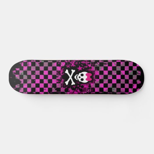 Roze Check Skull Prinses Skateboard (Horizontaal)