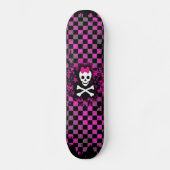 Roze Check Skull Prinses Skateboard (Voorkant)