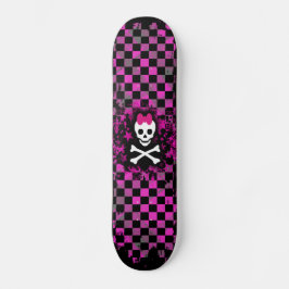 Roze Check Skull Prinses Skateboard