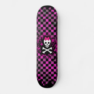 Roze Check Skull Prinses Skateboard