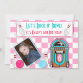Roze checkbakkers en Bowl Bowling Birthday Party Kaart (Voorkant)