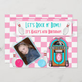 Roze checkbakkers en Bowl Bowling Birthday Party Kaart (Voorkant / Achterkant)