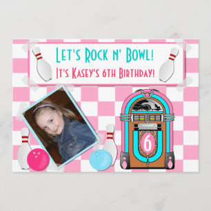 Roze checkbakkers en Bowl Bowling Birthday Party Kaart