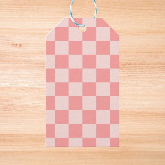 Roze checkboard cadeaulabel
