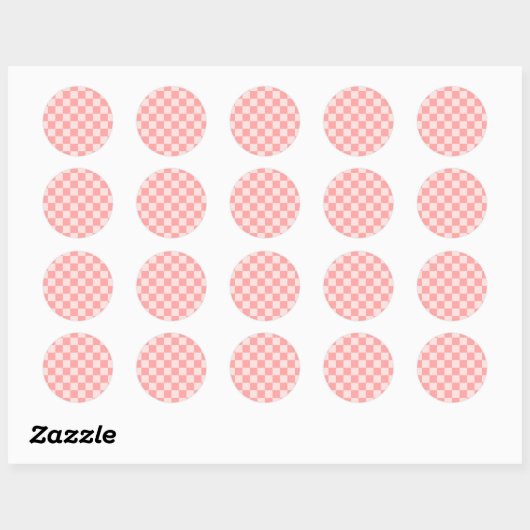 Roze checkboard ronde sticker (Vel)