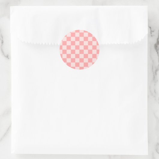 Roze checkboard ronde sticker (Tas)