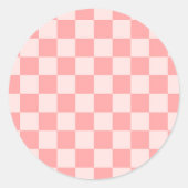 Roze checkboard ronde sticker (Voorkant)