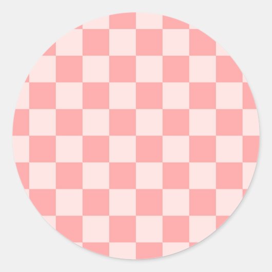 Roze checkboard ronde sticker (Voorkant)