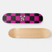 Roze Checker Girly Skull Skateboard (Horizontaal)