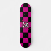 Roze Checker Girly Skull Skateboard (Voorkant)