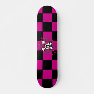 Roze Checker Girly Skull Skateboard