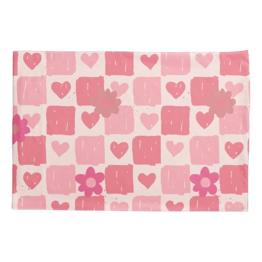 Roze checker ontwerp kussensloop (Achterkant)