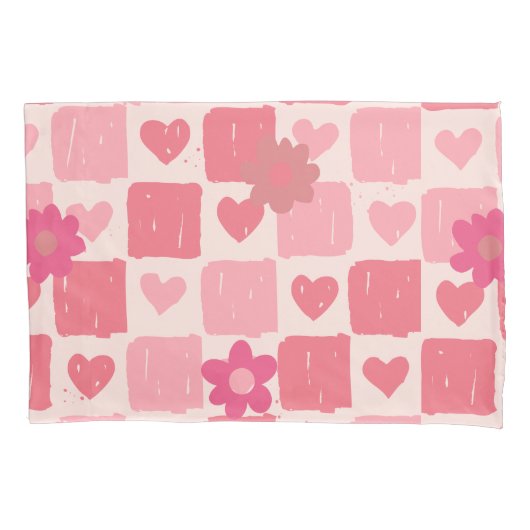 Roze checker ontwerp kussensloop (Voorkant)